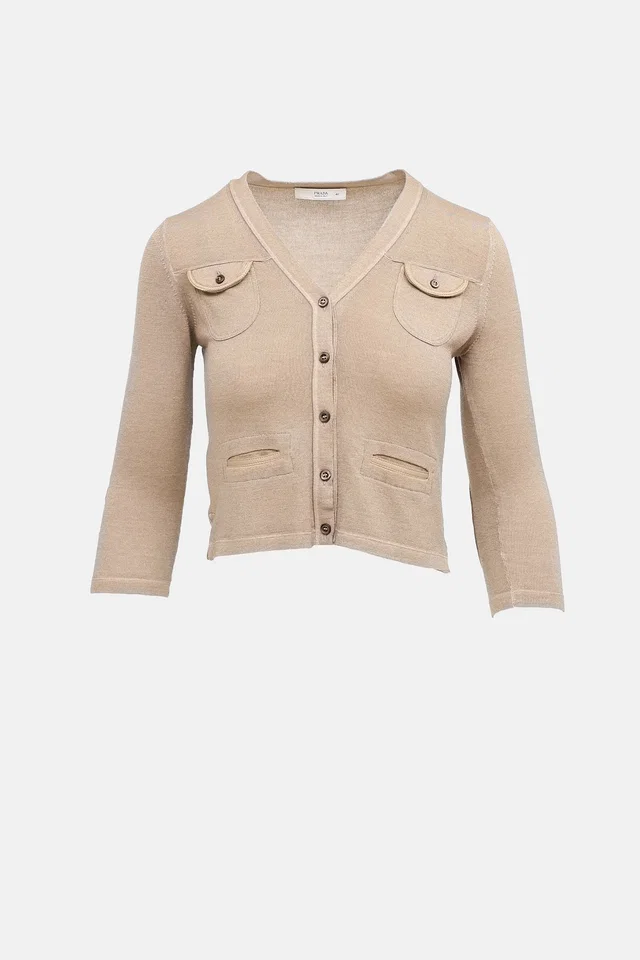 Prada Elbow Patch Cardigan in Silk from VSP Consignment