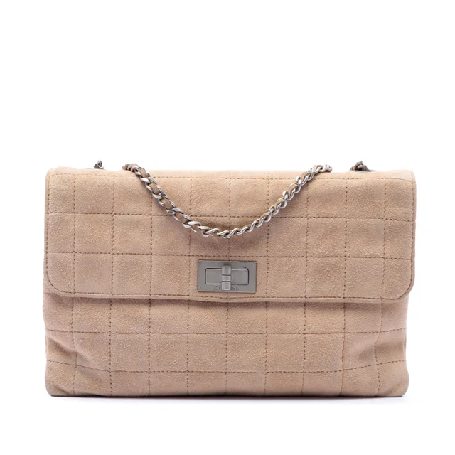 Beige Chanel Choco Bar Suede Mademoiselle Turnlock Flap Shoulder Bag in Beige Suede from Designer Revival
