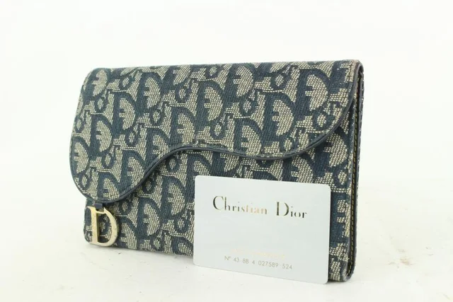 Dior Navy Blue Monogram Trotter Saddle Flap Long in Navy Canvas from Bagriculture