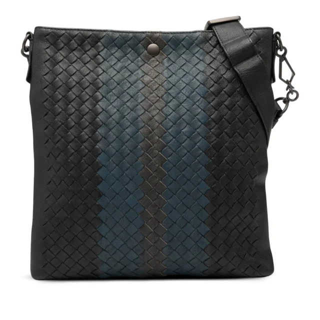 Black Bottega Veneta Tricolor Leather Intrecciato Crossbody in Black Woven leather from Designer Revival