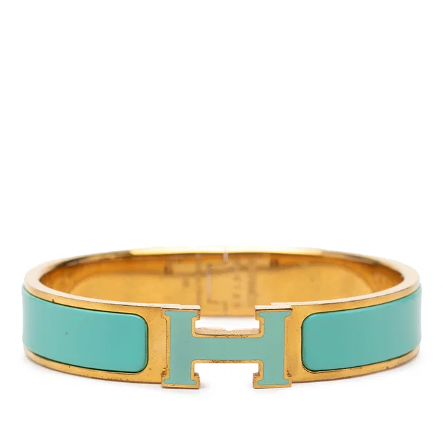 Blue Hermès Narrow Enamel Clic H Bracelet PM in Blue from Designer Revival