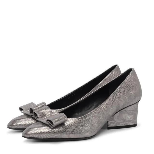 Ferragamo Viva Bow Pumps 10 in Silver Suede from Blue Spinach