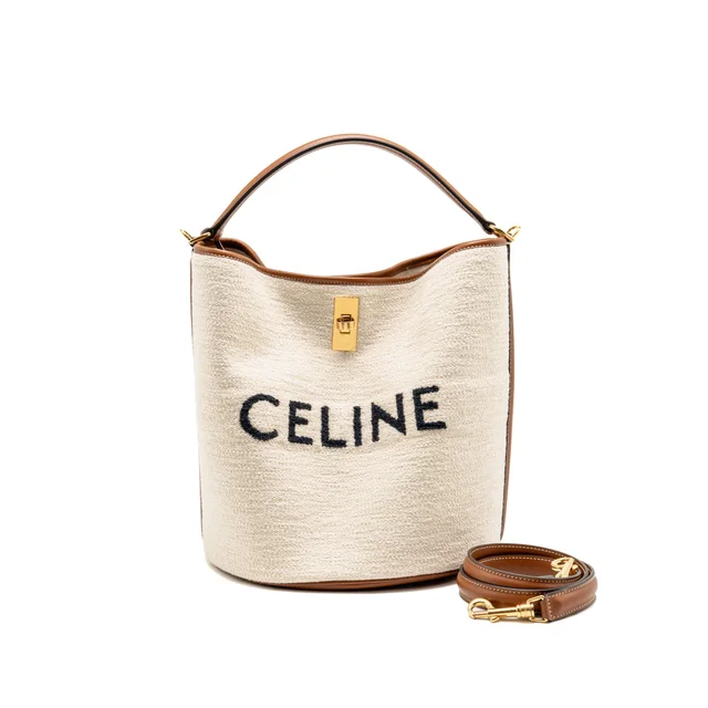 Celine 16 Bucket Bag Canvas / Leather Natural / Tan GHW in Brown Canvas from EMIER
