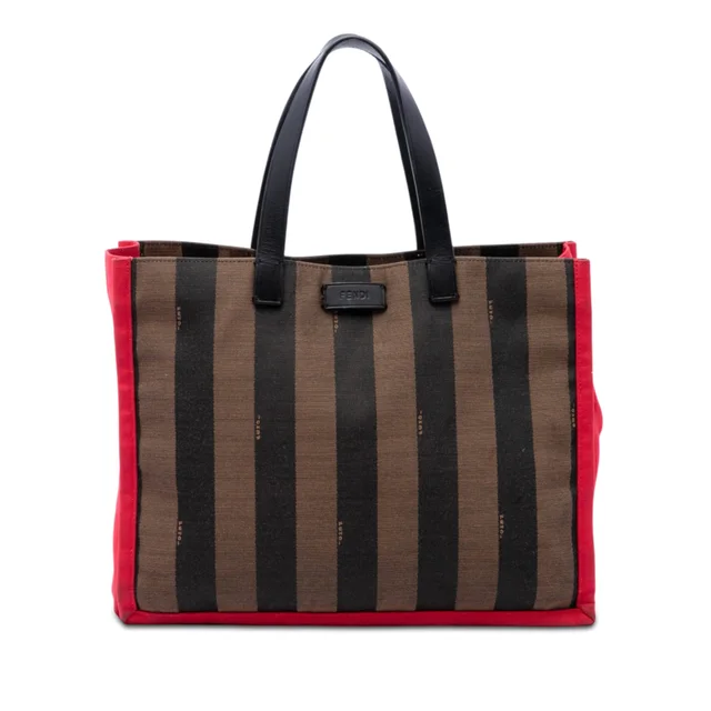 Brown Fendi Pequin Canvas Simply Shopping Tote in Brown Canvas from Designer Revival