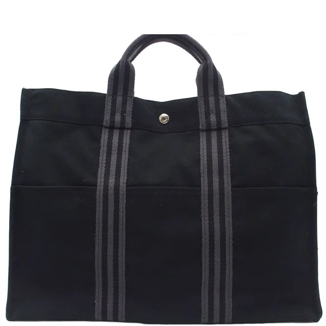 Hermès Fourre Tout MM Black Gray Silver Cotton Tote Bag in Black from The Reluxe
