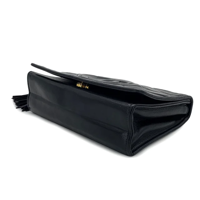 Chanel Vintage Matelasse Fringe Chain Shoulder Bag Black Lamb Skin Gold Hardware in Black from Luxury Promise, photo 2 of 2