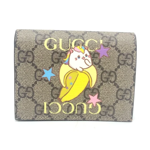 Gucci Bifold Wallet Bananya Collaboration GG Supreme Canvas Brown in Brown Canvas from The Reluxe