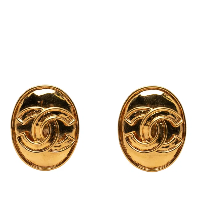 Gold Chanel CC Gold Plated Oval Clip on Earrings in Gold from Designer Revival