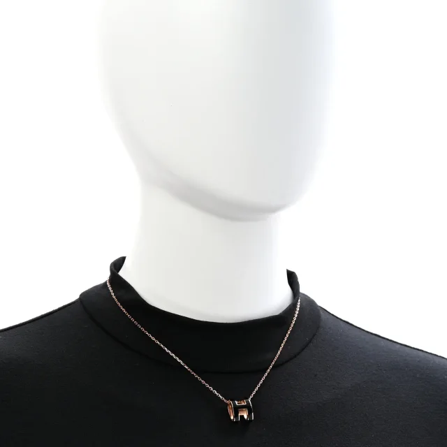 Hermès Lacquered Rose Gold Pop H Pendant Necklace Black in Black from FASHIONPHILE, photo 2 of 8