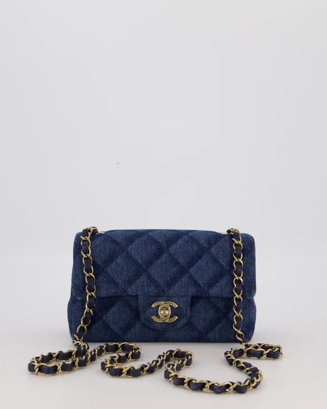Chanel Dark Blue Quilted-Effect Blue Mini Rectangular Flap Bag in Blue Denim from Sellier