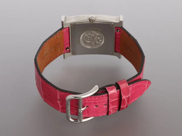 Hermès Medium Stainless Steel Diamond H Heure Watch 30mm in Crocodile from Ann's Fabulous Finds, photo 4 of 5