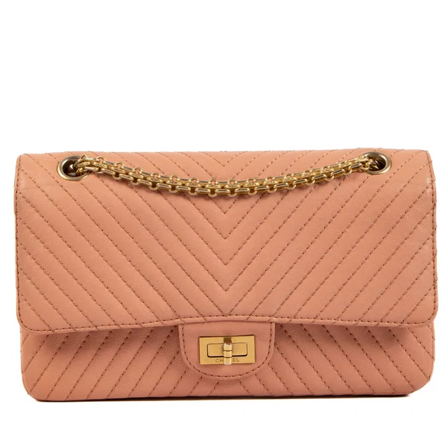 Chanel Salmon Pink Chevron Goatskin Medium Reissue 2.55 Bag in Pink Goatskin from Labellov