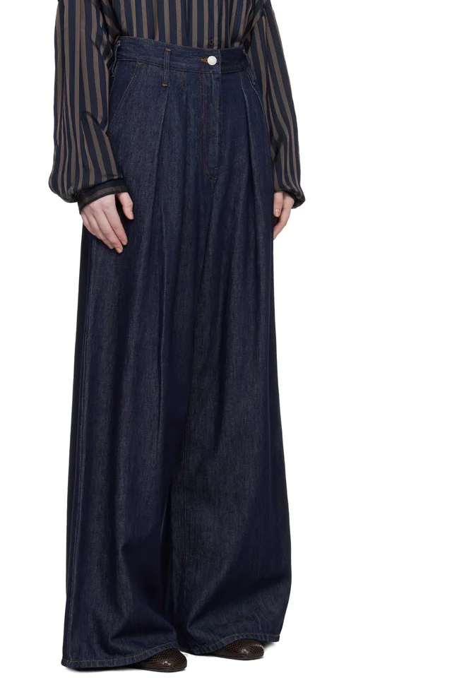 Dries Van Noten Indigo Wide Pleated Jeans, photo 2 of 4 from SSENSE