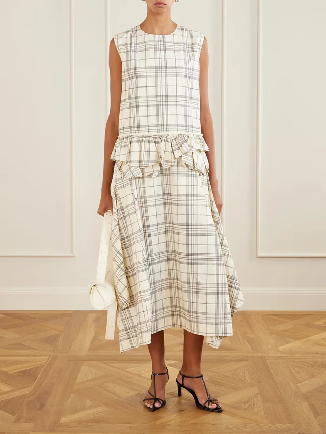 JIL SANDER Ruffled checked cotton-poplin midi dress, photo 2 of 2 from NET-A-PORTER (Canada)