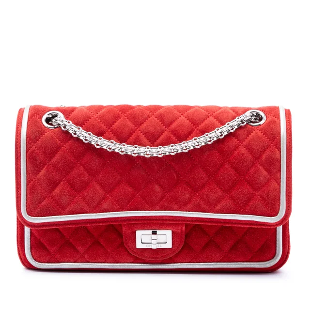Red Chanel Quilted Suede Reissue 2.55 Double Flap 225 Shoulder Bag in Red Suede from Designer Revival