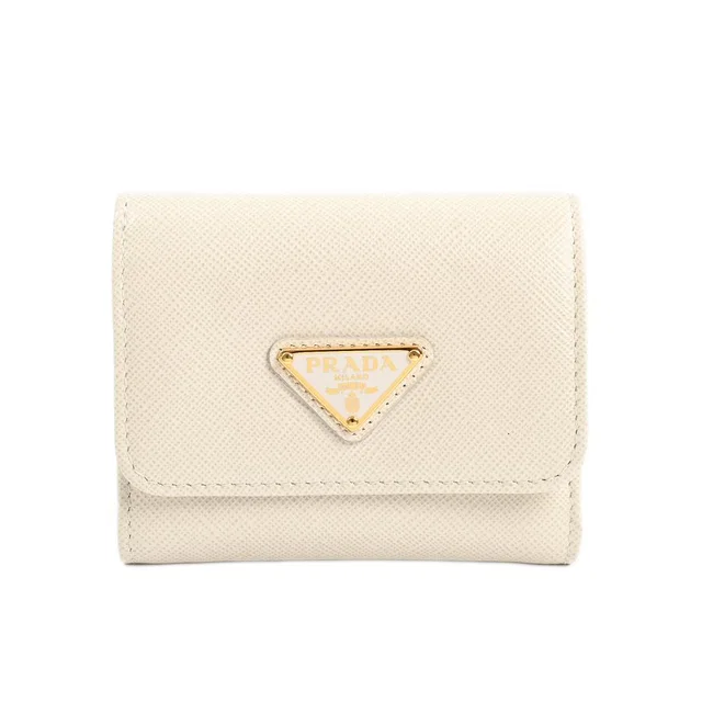 Prada Compact Wallet Saffiano Triangle in Saffiano leather from The Reluxe