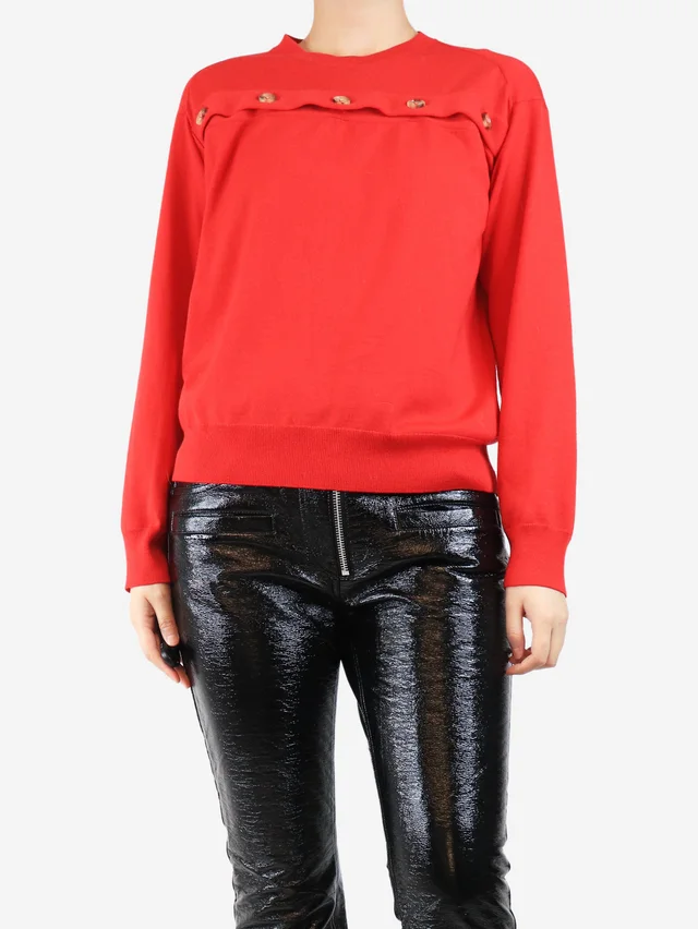 Bottega Veneta Red button-front sweater - size M in Red Wool from Sign of the Times