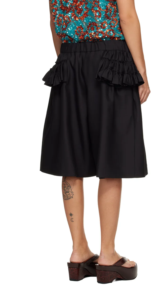 Dries Van Noten Black Ruffled Shorts, photo 3 of 5 from SSENSE