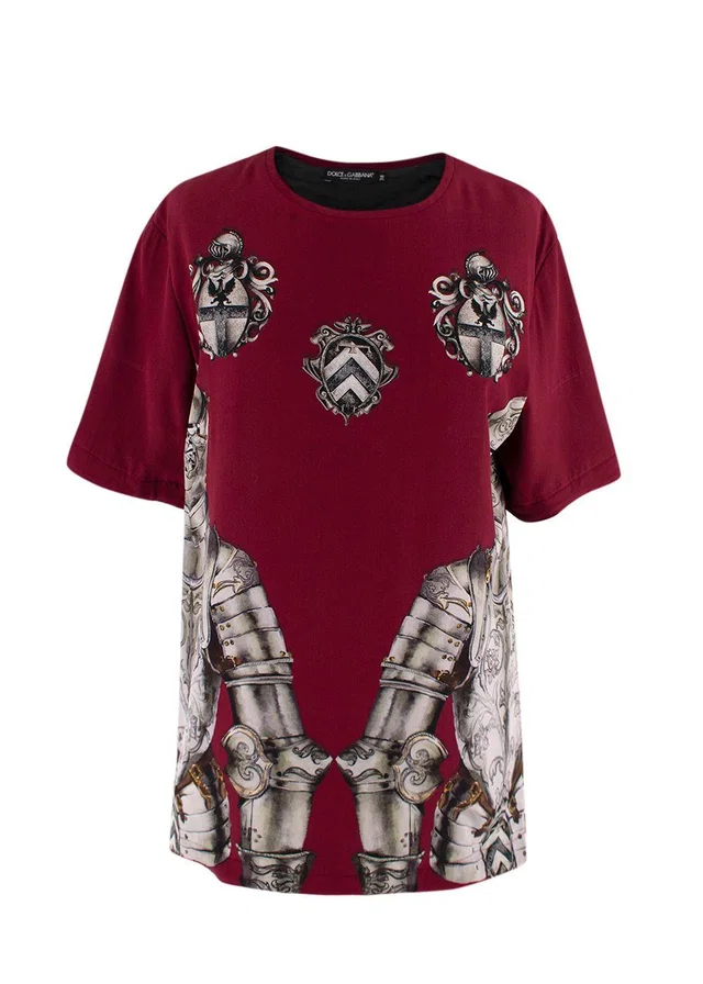 Dolce & Gabbana Burgundy Printed Lined Silk T-Shirt in Burgundy Silk from HEWI