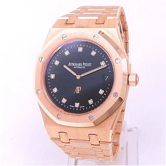 Audemars Piguet Royal Oak Jumbo Extra-Thin Automatic Diamond Black Dial Mens Watch 15207OR.OO.1240OR.01 in black|gold|pink from Jomashop.com