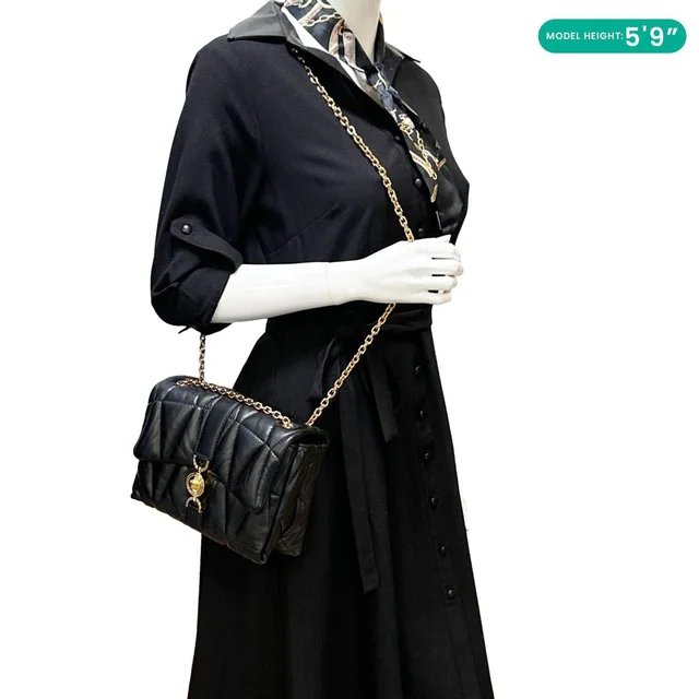 Versace Kleio Quilted Nappa Leather Shoulder Bag Black in Black Nappa leather from Dallas Designer Handbags