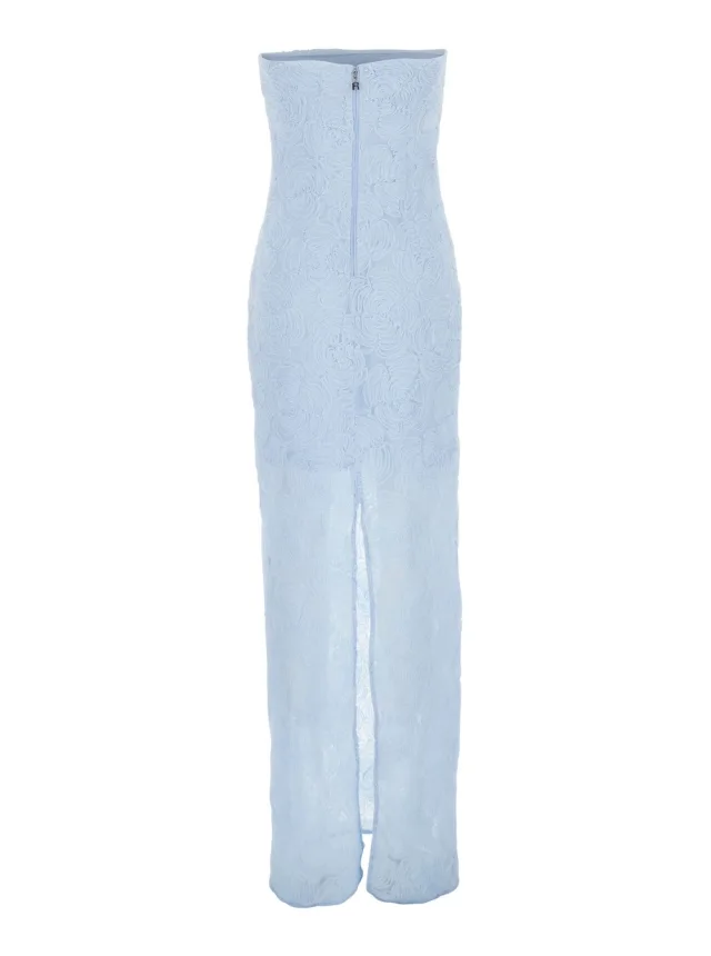 ROTATE Light blue Long dress with all-over floral motif and back closure in Tech Fabric woman in 95% Polyester 5% Elastane, photo 3 of 6 from Gaudenzi Boutique