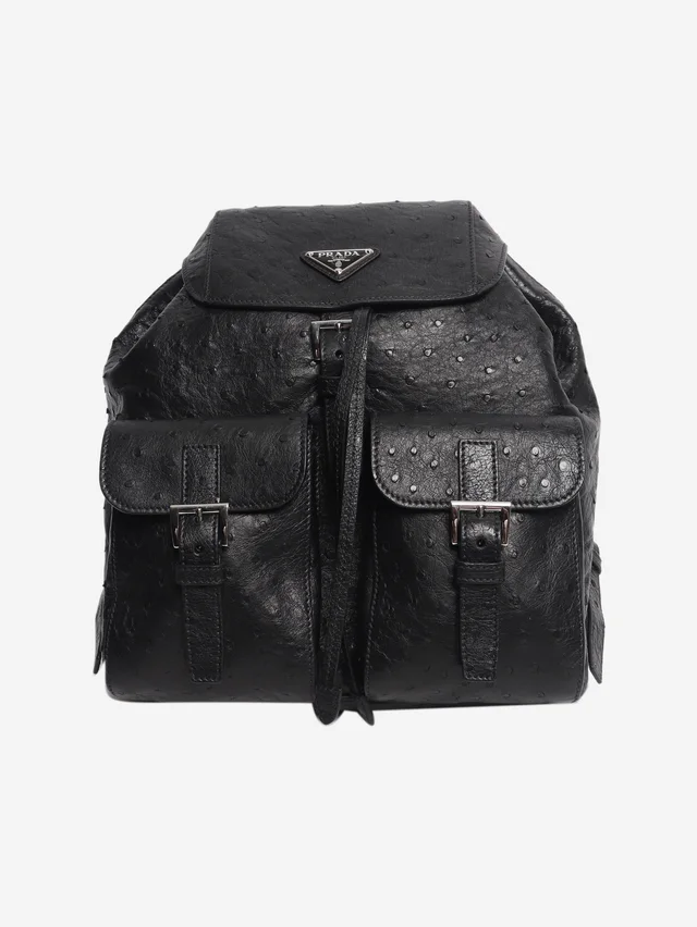 Prada Black ostrich leather backpack in Black Ostrich from Sign of the Times