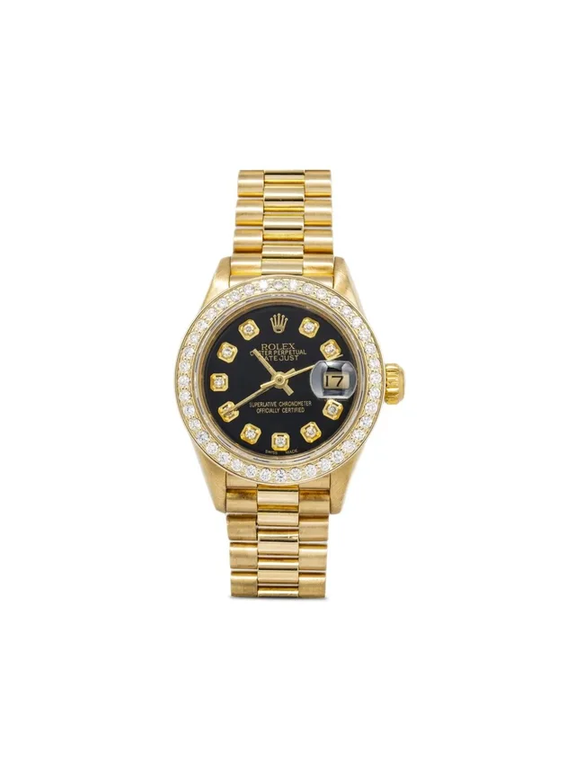 Rolex pre-owned Datejust 26mm - women - Diamond/18kt Yellow Gold - One Size - Black in black from Farfetch