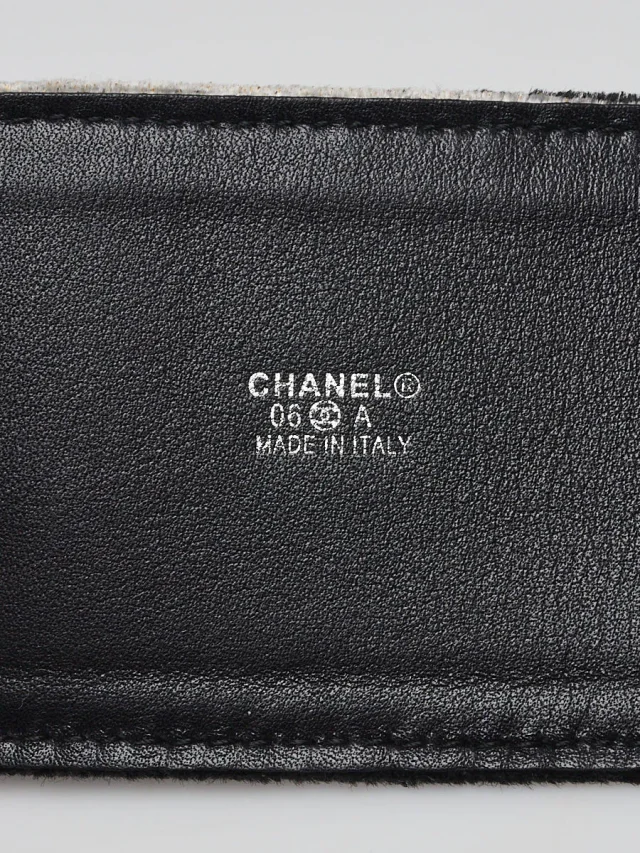 Chanel Black/White Stripe Velour Wide Chain Belt Size 75/30 in Black from Yoogis, photo 6 of 7