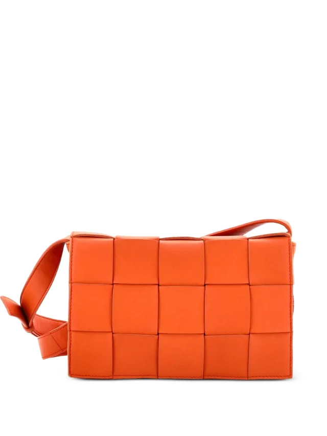Bottega Veneta Pre-Owned Cassette Maxi Intrecciato Leather Small Crossbody Bag | Orange | FARFETCH in Orange Woven leather from Farfetch, photo 1 of 1