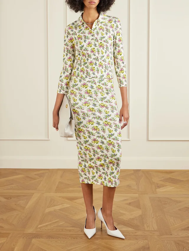 DOLCE&GABBANA Floral-print ribbed-knit polo shirt in Yellow, photo 2 of 2 from NET-A-PORTER (Canada)