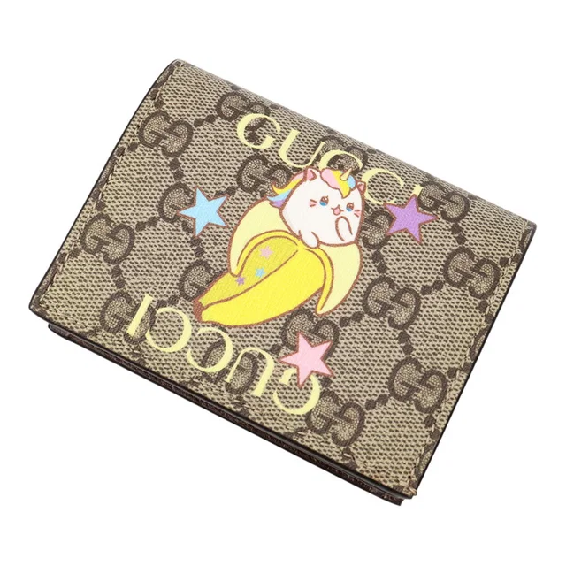 Gucci Bananya Compact Wallet Bifold Wallet Brown/Multicolor701009 GG Supreme/Leather in Brown Leather from GALLERY RARE