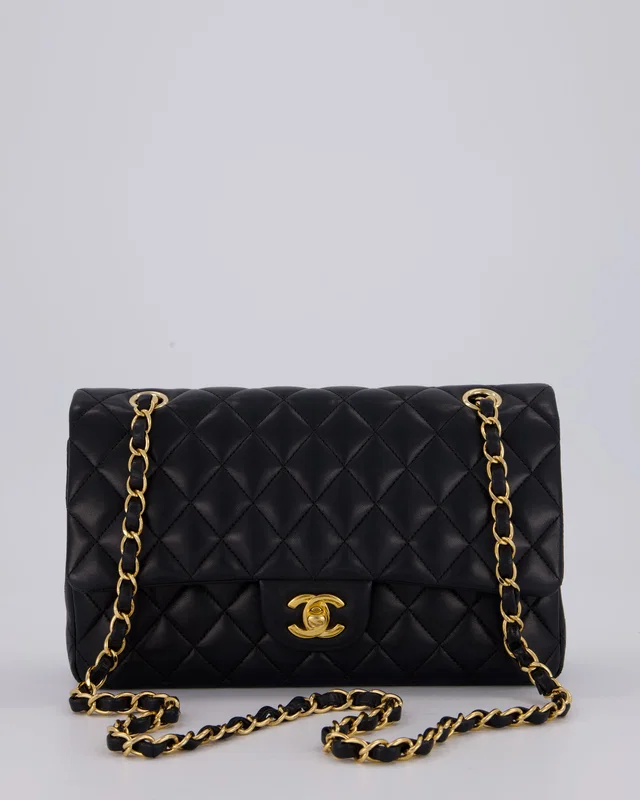 Chanel Black Classic Medium Double Flap Bag in Black Lambskin from Sellier