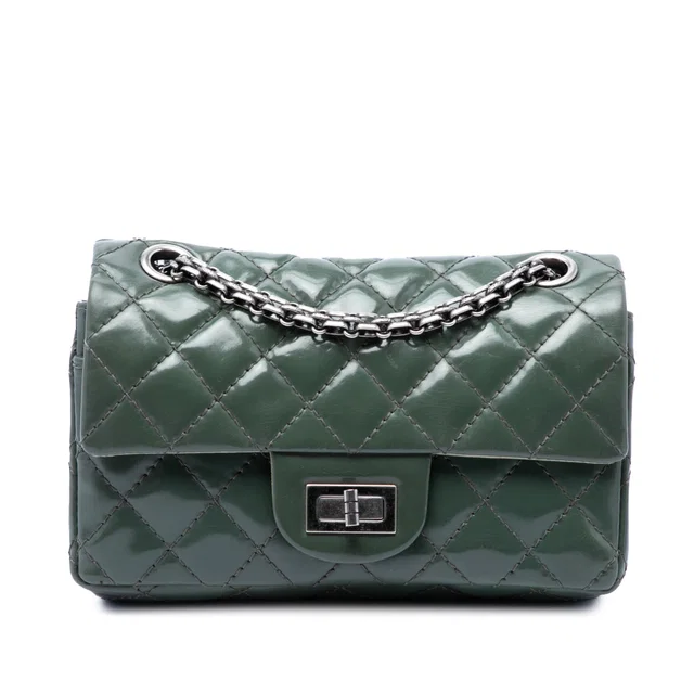 Green Chanel Quilted Patent Reissue 2.55 Double Compartment Single Flap 224 Shoulder Bag in Green Patent leather from Designer Revival