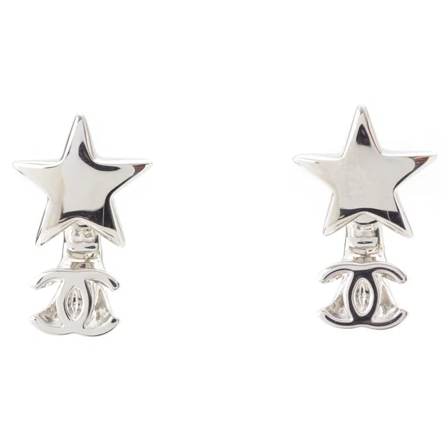 Chanel CC Logo Star Earrings in Silver from The Reluxe