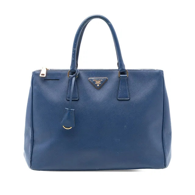 Blue Prada Large Saffiano Lux Galleria Double Zip Tote in Blue Saffiano leather from Designer Revival