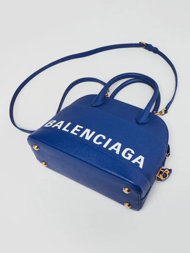 Balenciaga Blue Stamped Calfskin Leather Small Ville Satchel Bag in Blue Calfskin from Yoogis, photo 4 of 13