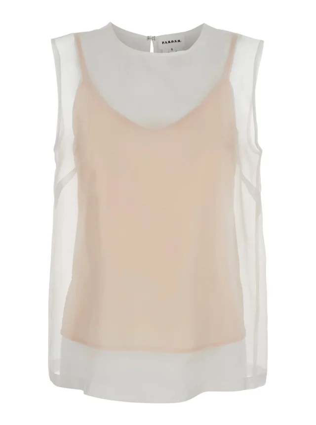 P.a.r.o.s.h. White Silk Blouse with Semi-Transparent Design for Women in White 100% Silk, image 1 of 1 from Gaudenzi Boutique