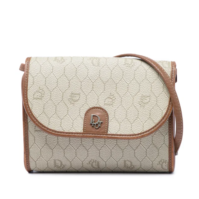 Beige Dior Honeycomb Coated Canvas Crossbody in Beige Coated canvas from Designer Revival