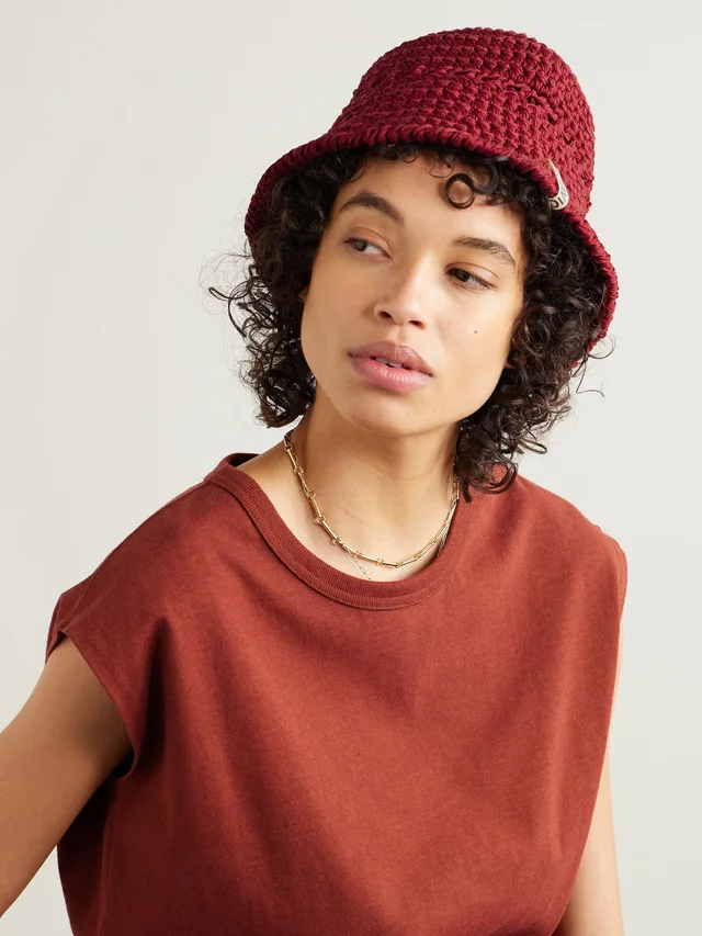 ULTRAVIOLHAT Crocheted cotton and raffia-blend bucket hat in Red, photo 2 of 2 from NET-A-PORTER (Canada)