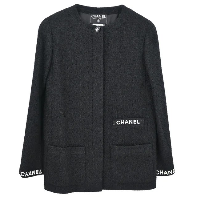 Chanel 1995 Single Breasted Jacket Black #38 in Black Nylon from AMORE Vintage Tokyo