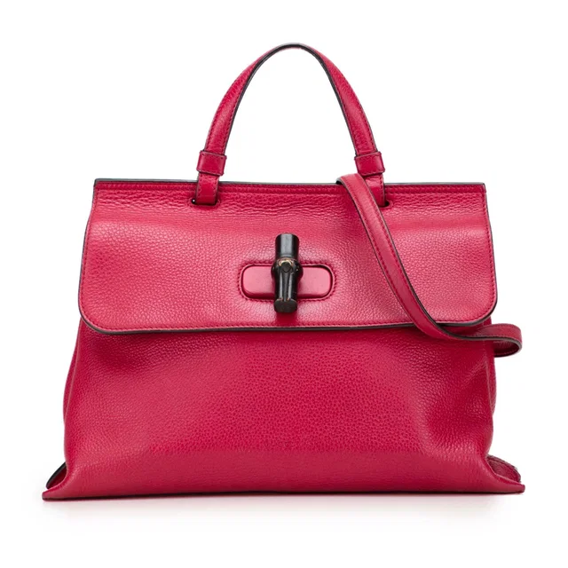 Pink Gucci Medium Leather Bamboo Daily Satchel in Pink Leather from Designer Revival