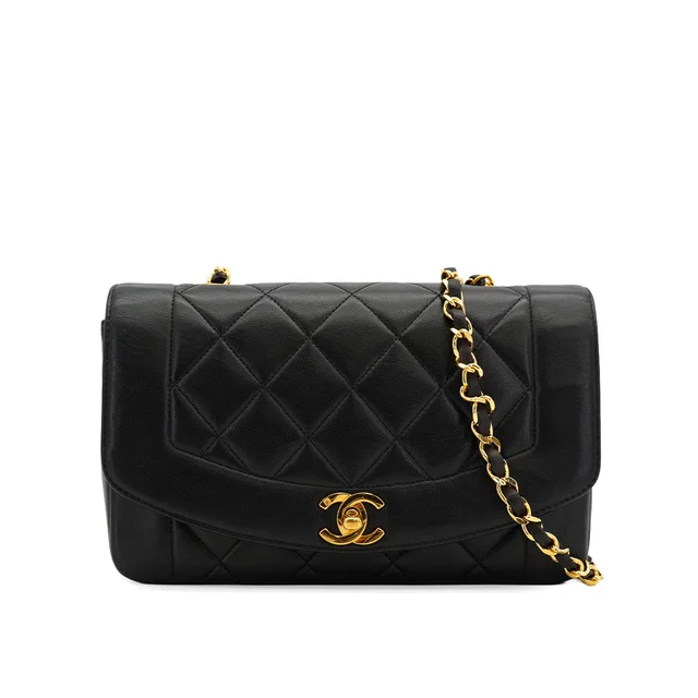 Chanel Vintage Diana Small Chain Shoulder Bag Black Lamb Skin Gold Hardware in Black from Luxury Promise