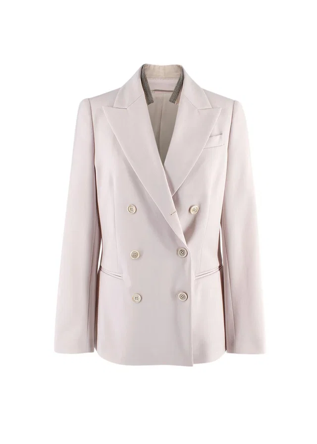 Brunello Cucinelli Bead Embellished Double Breasted Wool Blend Blazer in Wool from HEWI