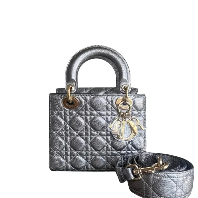 Dior Lady Small - Cannage Gray Calfskin Gold Hardware in Grey Calfskin from Luxury Promise