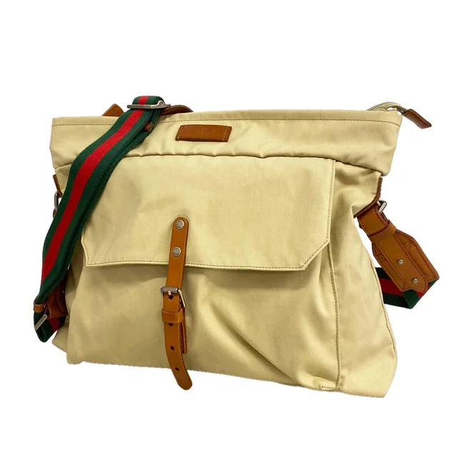 Gucci Shoulder Bag Sherry Line Nylon Beige Silver in Beige Nylon from The Reluxe