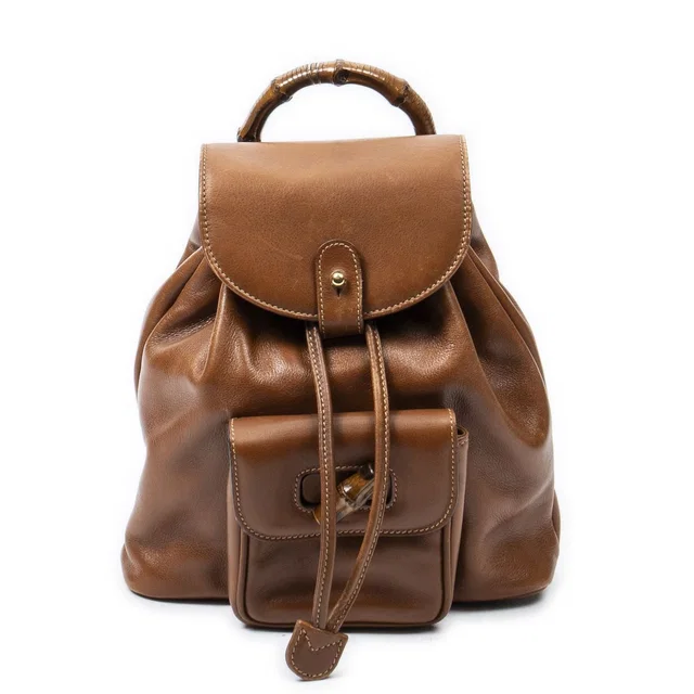 Gucci Mini Bamboo Backpack Tan Calfskin Leather in Brown Calfskin from The Reluxe
