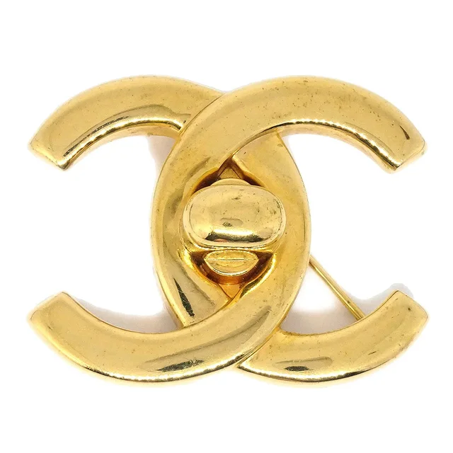Chanel 1996 Turnlock Brooch Pin Gold Large in Gold from AMORE Vintage Tokyo