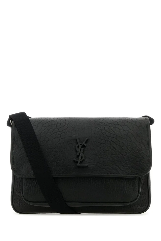 Saint Laurent Textured Leather Shoulder Bag — Black in Black Leather from HEWI