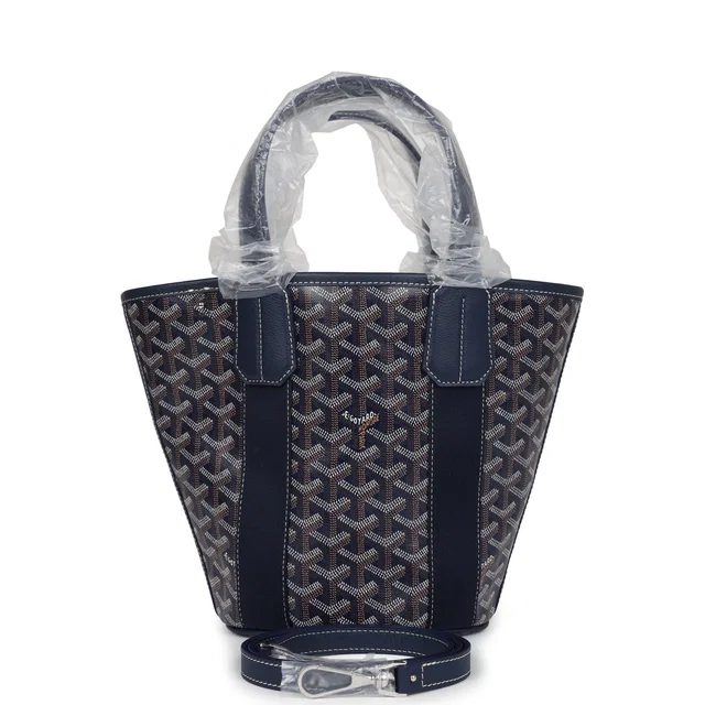 Goyard Goyardine Belharra PM Navy Blue Tote Palladium Hardware in Navy Calfskin from Madison Avenue Couture